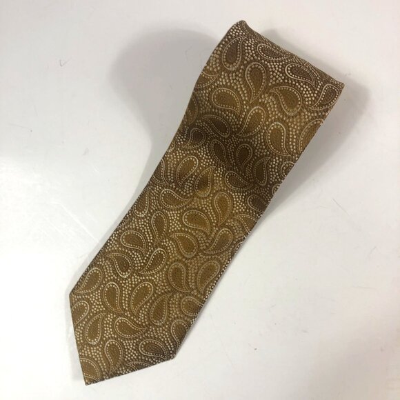 ROBERTO VILLINI Couture 100% Silk Necktie Designer PAISLEY Gold and White - Picture 1 of 5